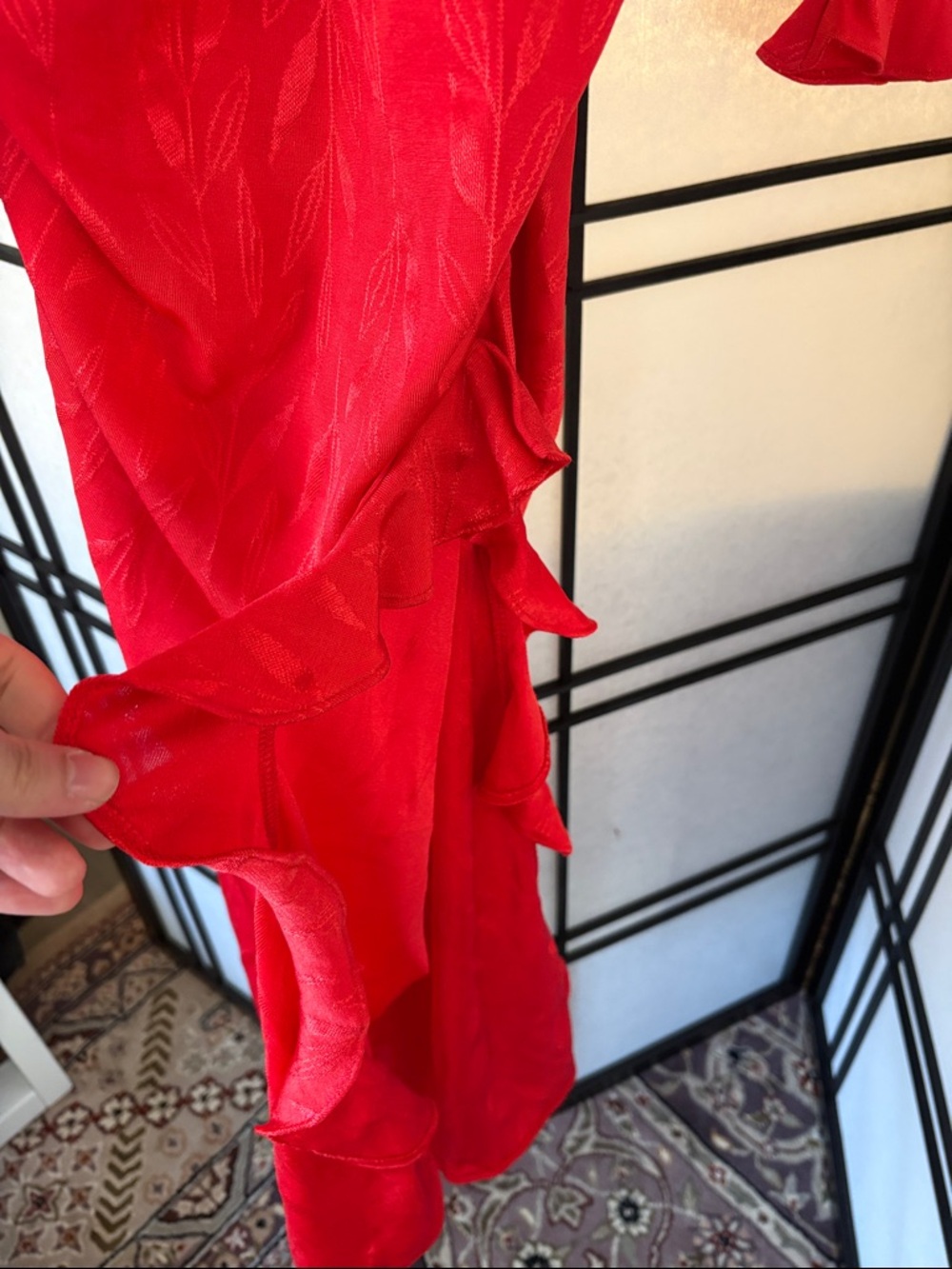 Zara Red Ruffle Ruched Long Sleeve Dress - Picture 5 of 10
